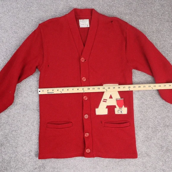 VTG 60s Spaulding Sand Knit Pins Varsity Medium Red Long Sleeve Cardigan Sweater